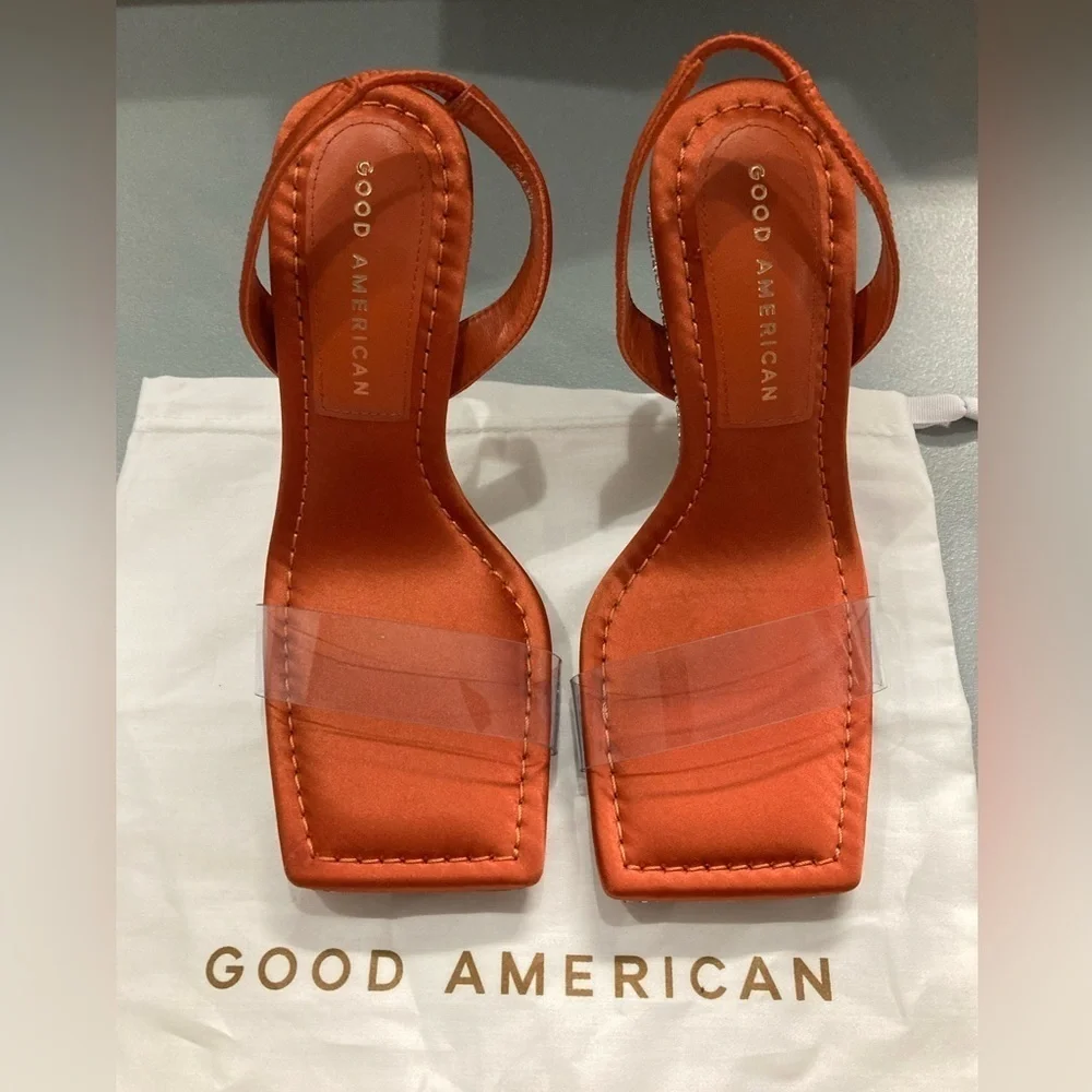 Good American Crystal Crush Orange Sandals Size 4‎